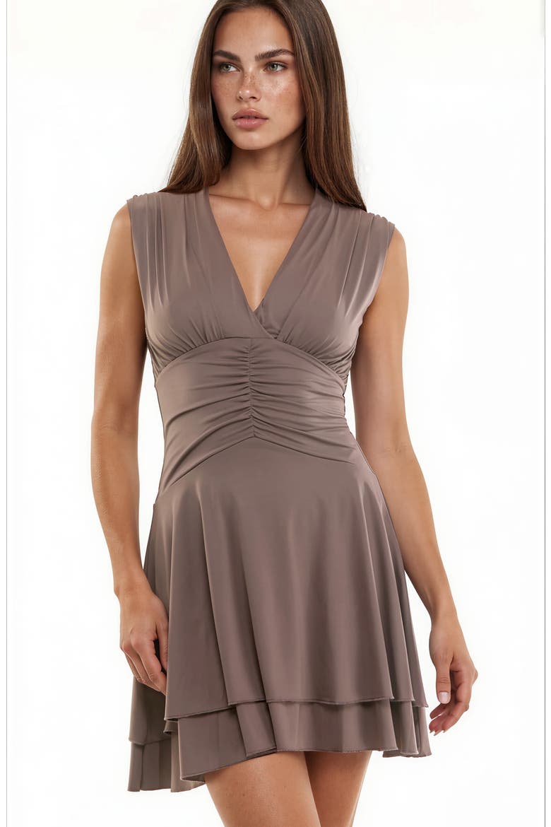 Ruched Tiered Minidress, Alternate, color, MOCHA
