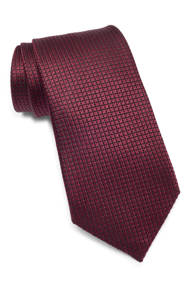 Tonal Geo Pattern Silk Tie, Main, color, DK RED SLD