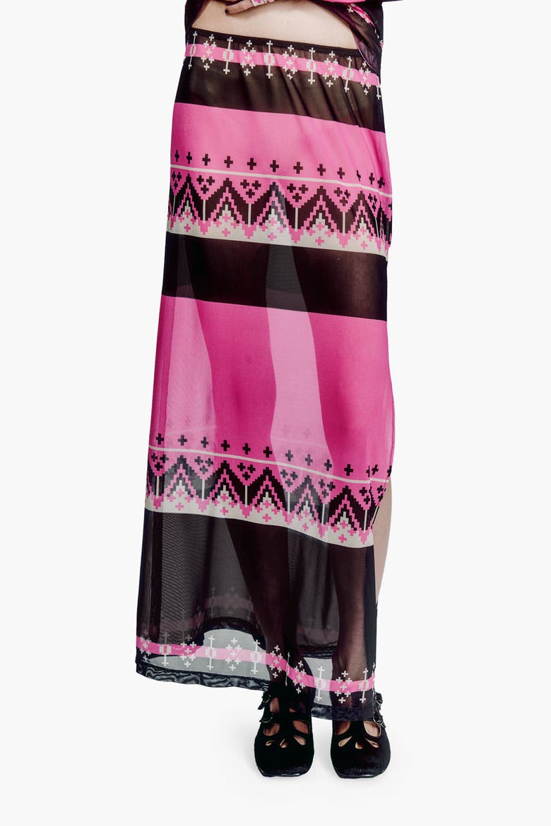 Fair Isle Mesh Skirt, Alternate, color, Azalea Multi
