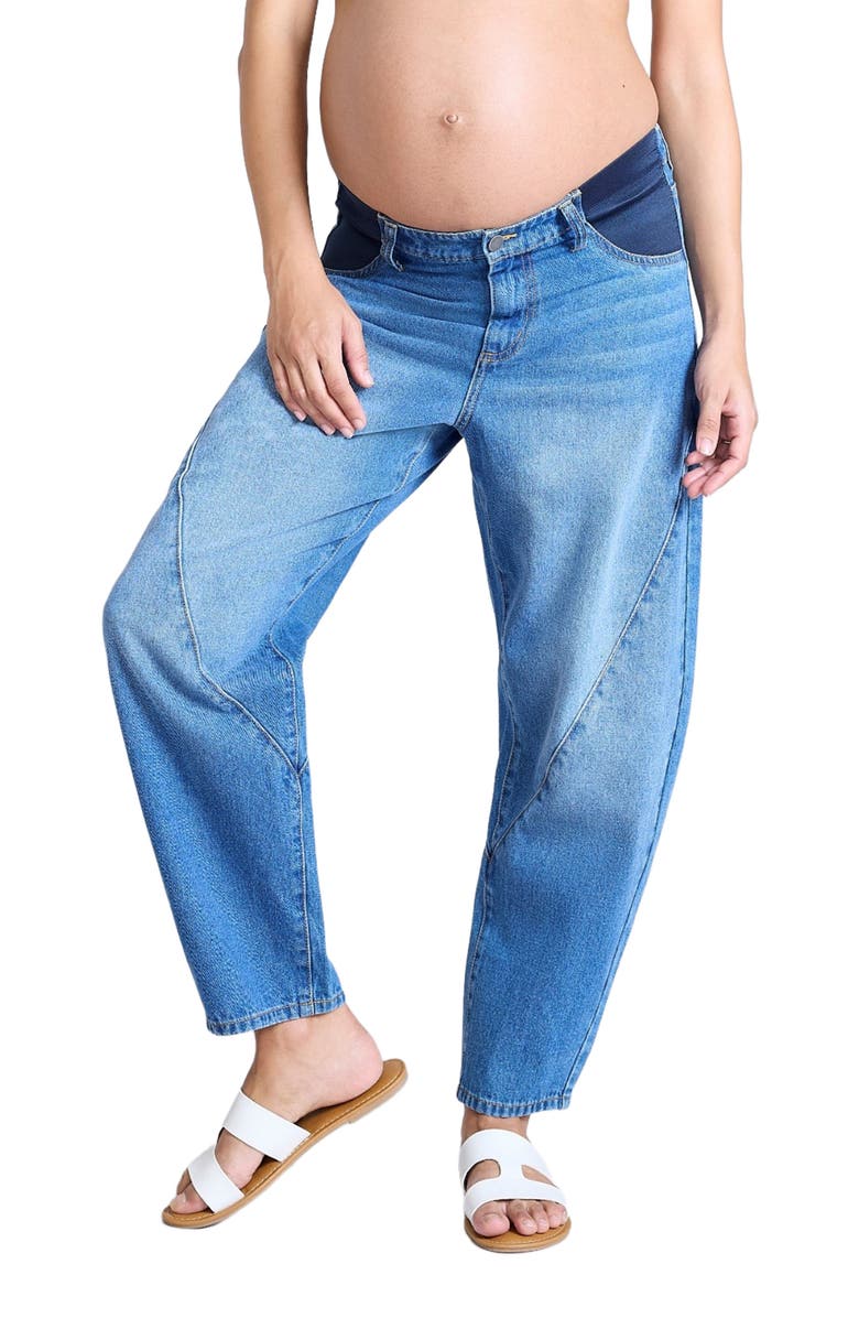 MOTHERHOOD MATERNITY Under the Belly Barrel Leg Maternity Jeans, Alternate, color, Medium Wash