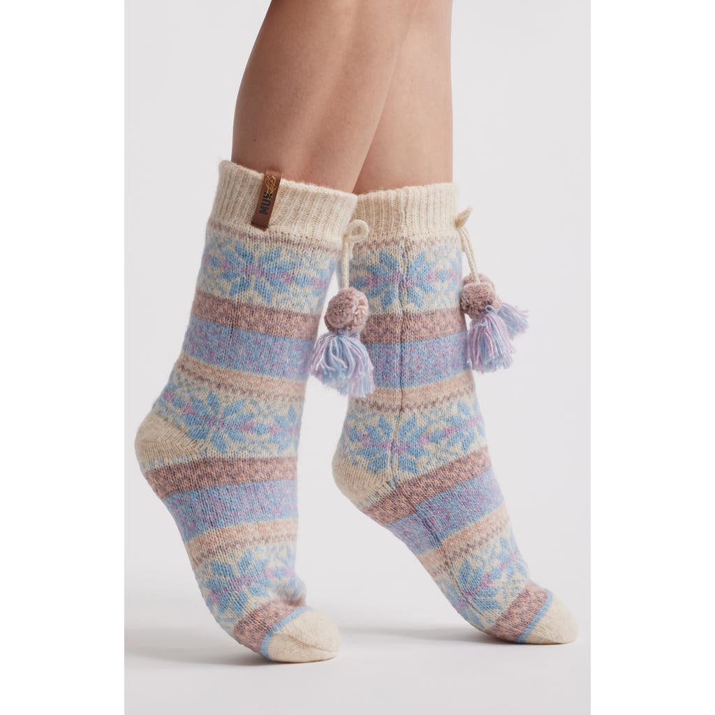 MUK LUKS Fair Isle Cottage Crew Socks in Pearl/Silver Fox