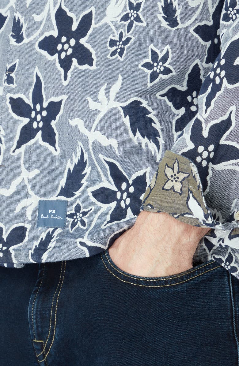 Paul Smith London Casual Fit Floral Long Sleeve Cotton Camp Shirt, Alternate, color, Indigo