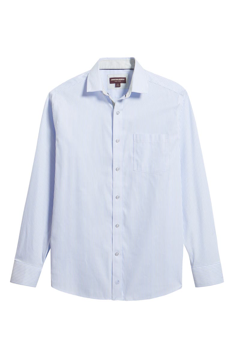 Johnston & Murphy Ovation Stripe Non-Iron Stretch Cotton Button-Up Shirt, Main, color, Blue Striped Oxford