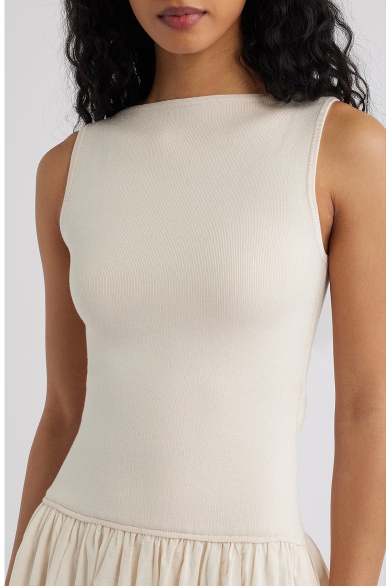 Sleeveless Mixed Media Midi Dress, Alternate, color, LIGHT TAUPE
