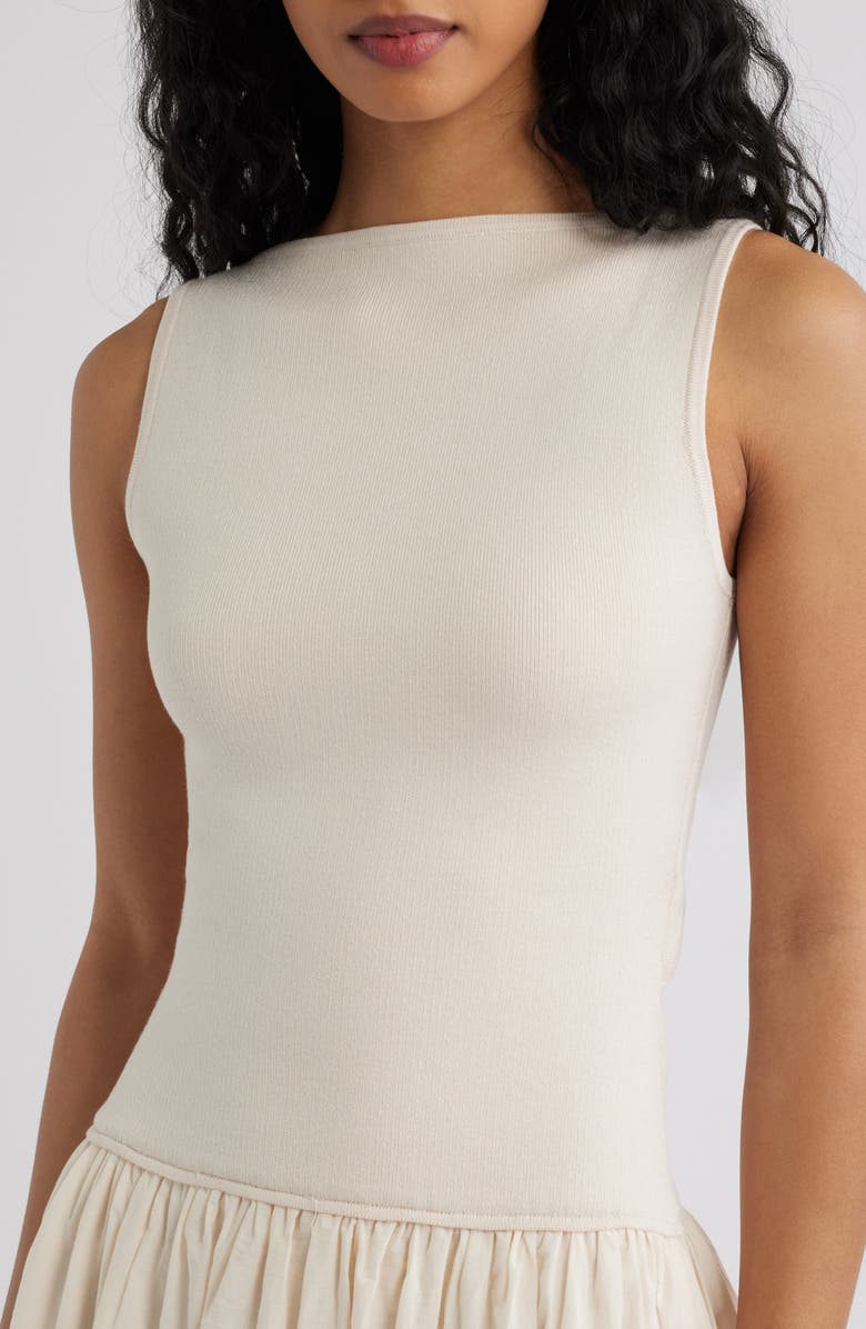 FREEMARKET Sleeveless Mixed Media Midi Dress, Alternate, color, Light Taupe