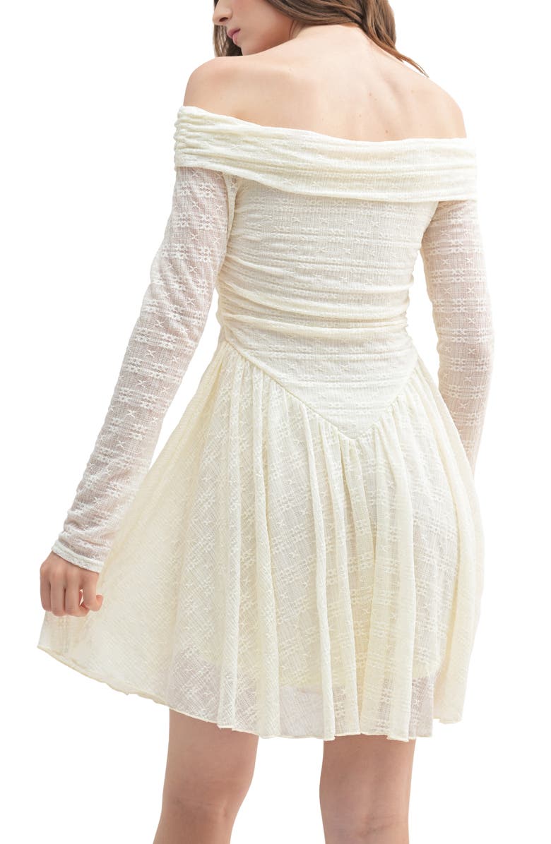 All in Favor Off the Shoulder Long Sleeve Lace Minidress, Alternate, color, Cream