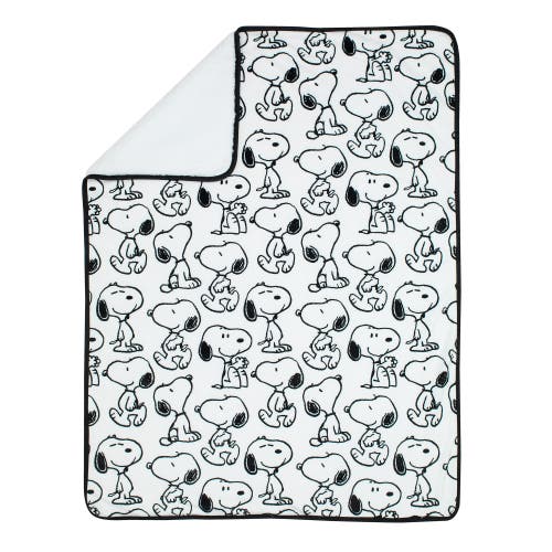 Lambs & Ivy Classic Snoopy Minky And Faux Shearling Baby Blanket In White