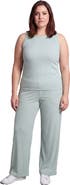 24seven Comfort Apparel Curvy Basic Ribbed Knit Tank Top and Elastic Waist Wide Leg Pant Set