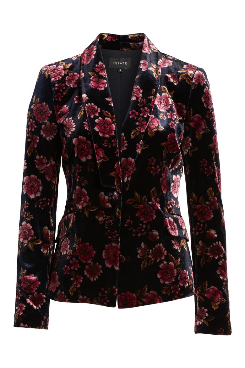 Gallant Garden Stretch Velvet Blazer, Alternate, color, BLUE NIGHT