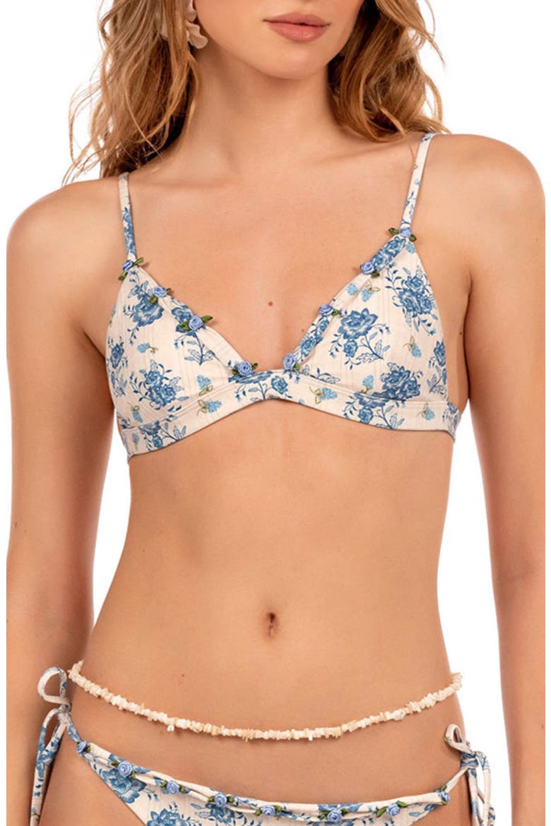 Lisa Rose Detail Triangle Bikini Top, Main, color, MULTICOLOR