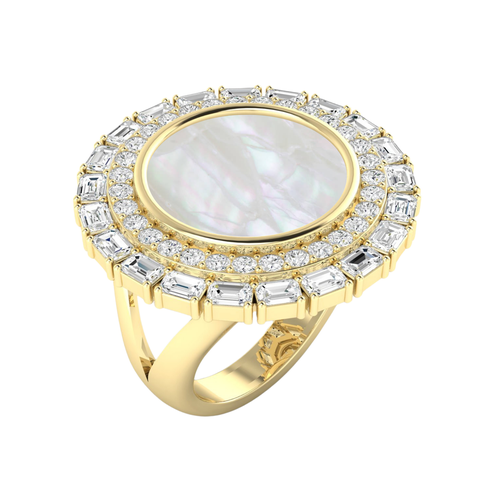 Mother of Pearl Split Shank Lab Diamond Ring in 14K