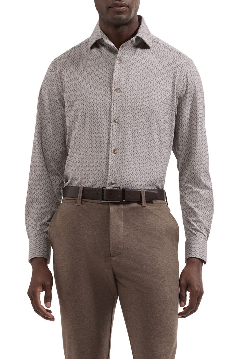 Devon OoohCotton® Print Button-Up Shirt, Main, color, CAMEL