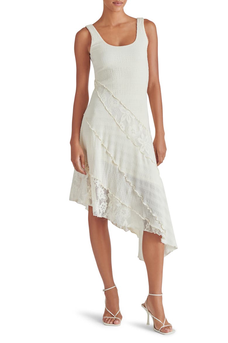 Vance Mixed Media Asymmetric Dress, Main, color, MARSHMALLOW