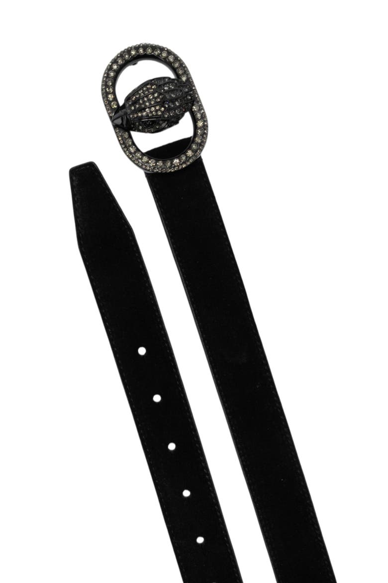 Chelsea Crystal Eagle Buckle Suede Belt, Alternate, color, BLACK
