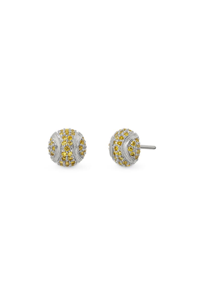The Tennis Ball Stud Earring, Yellow Diamond Pavé, Main, color, Silver / Yellow Diamond