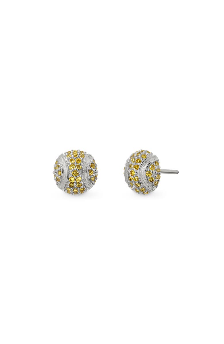 PASCAL The Tennis Ball Stud Earring, Yellow Diamond Pavé, Main, color, Silver / Yellow Diamond