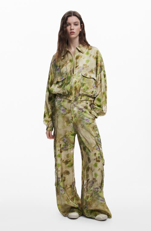 Desigual Abstract Floral Cargo Pants In Light Green