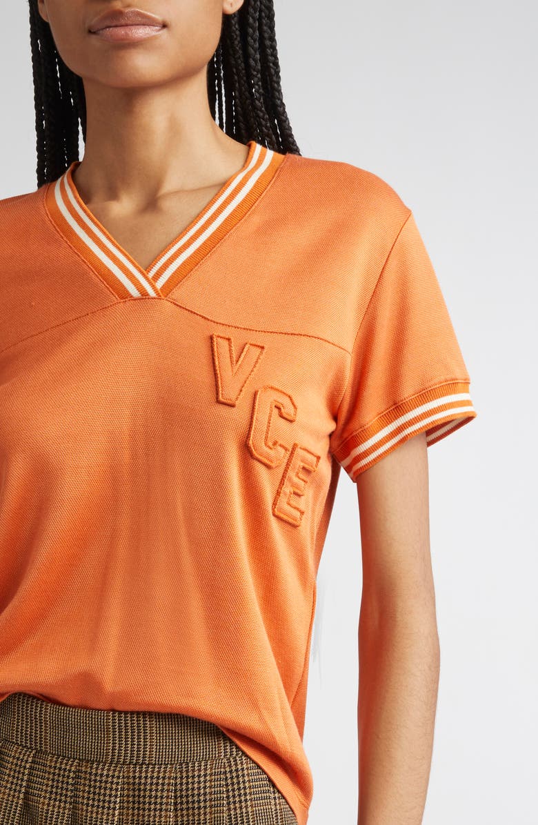 Golden Goose Journey Embroidered Slim Cut V-Neck T-Shirt, Alternate, color, Tangerine