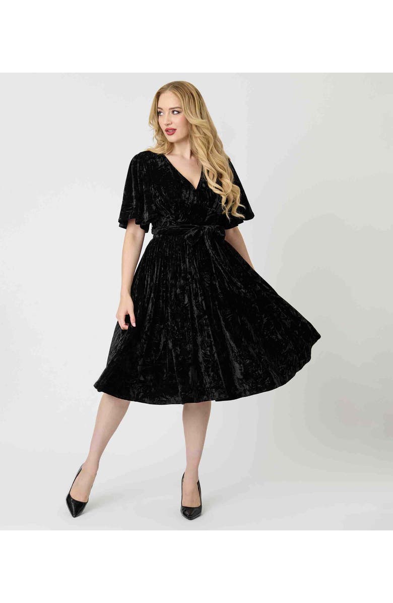 Unique Vintage 1940s Velvet Flutter Sleeve Swing Dress, Alternate, color,