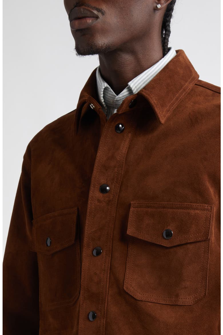 Suede Button-Up Overshirt, Alternate, color, 300 DARK BROWN