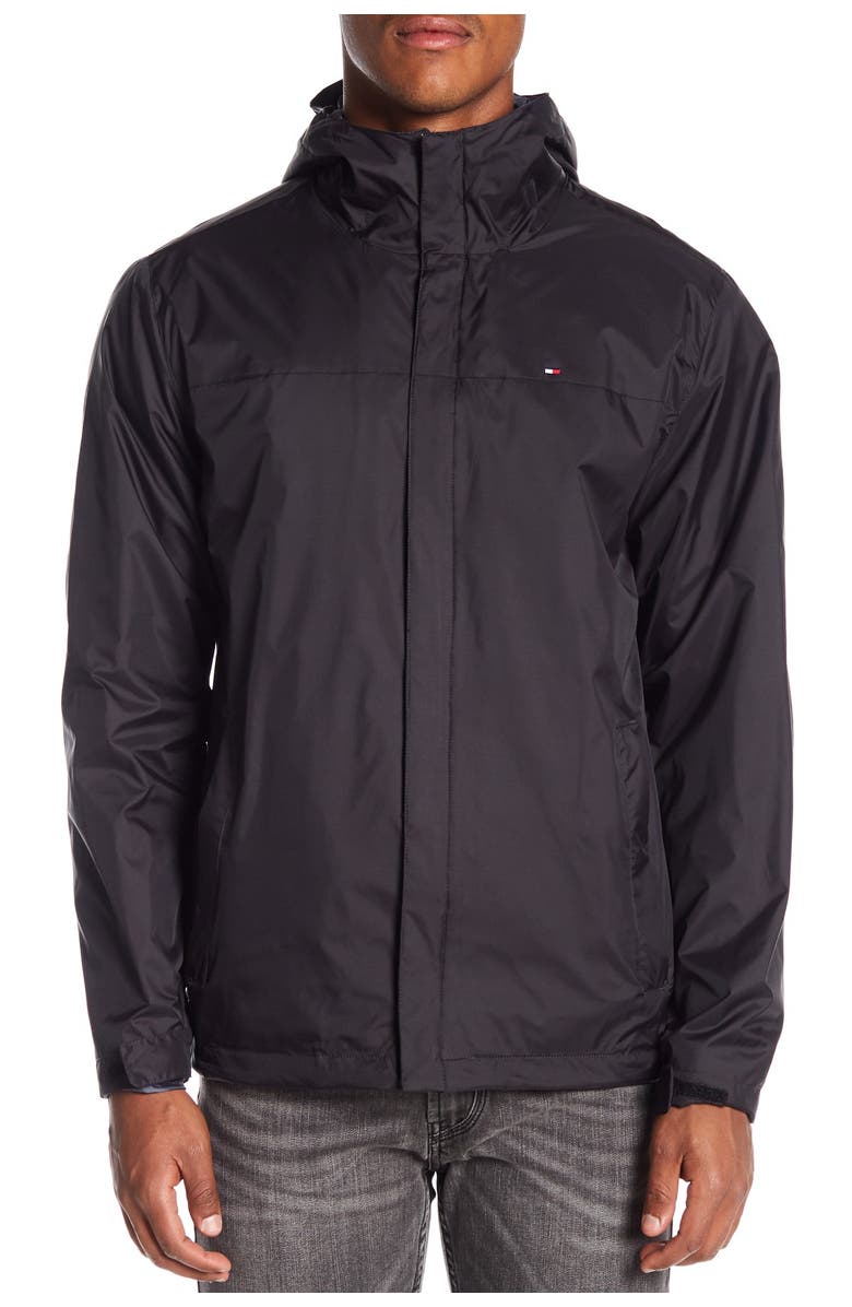 Tommy Hilfiger Hooded Rain Slicker Jacket, Alternate, color, Black