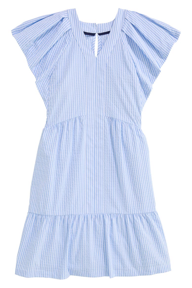 Kids' Sophie Harbor Flutter Sleeve Seersucker UPF 30+ Sundress, Main, color, SEERSUCKER-JAKE BLUE