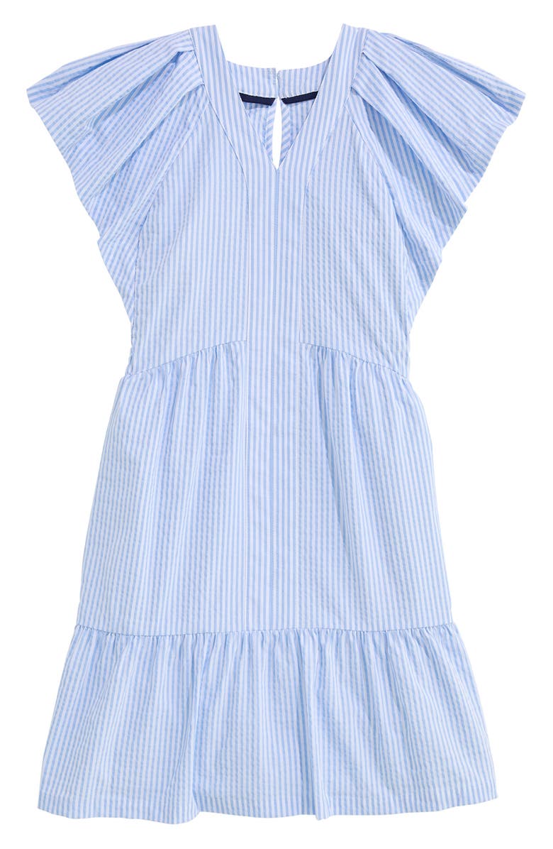 vineyard vines Kids' Sophie Harbor Flutter Sleeve Seersucker UPF 30+ Sundress, Main, color, Seersucker-Jake Blue