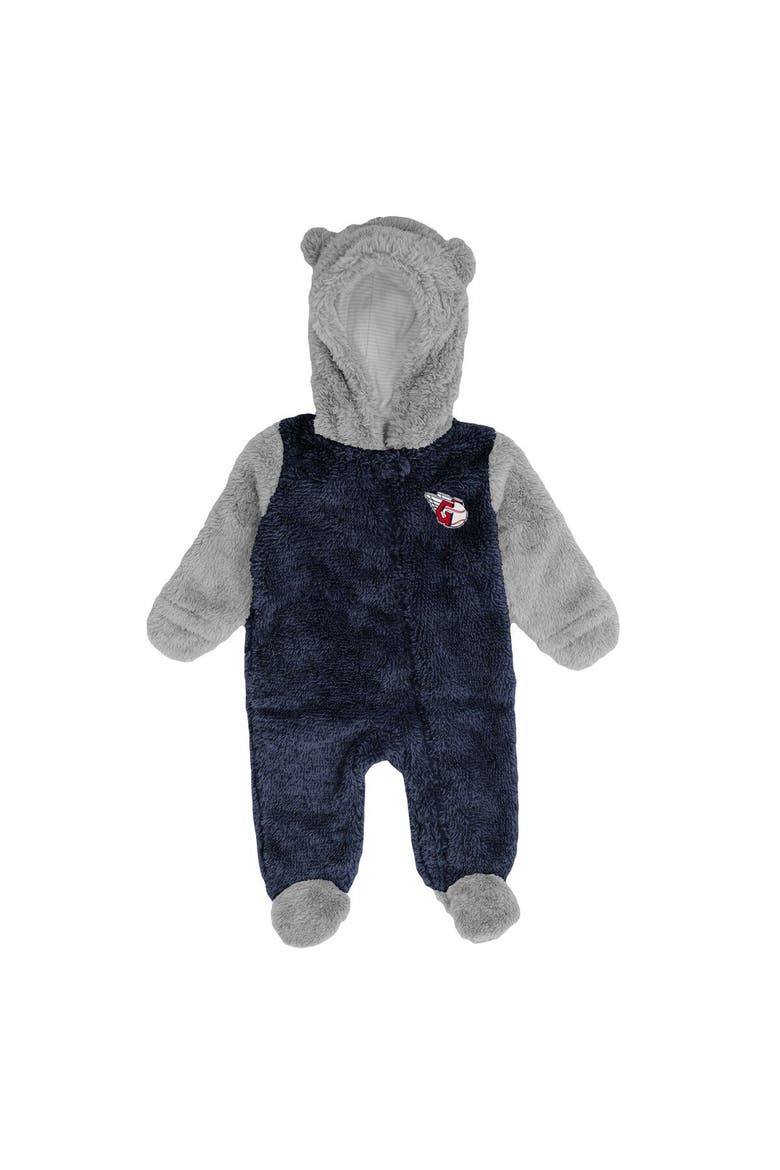Newborn and Infant Navy/Gray Cleveland Guardians Game Nap Teddy Fleece Bunting Full-Zip Sleeper, Alternate, color, Navy