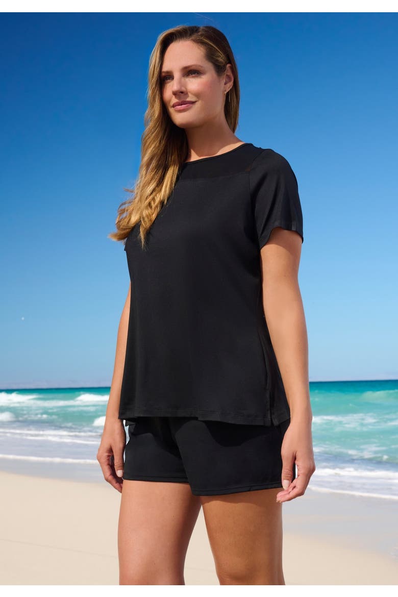 Mesh Yoke Swim Tee, Alternate, color, BLACK