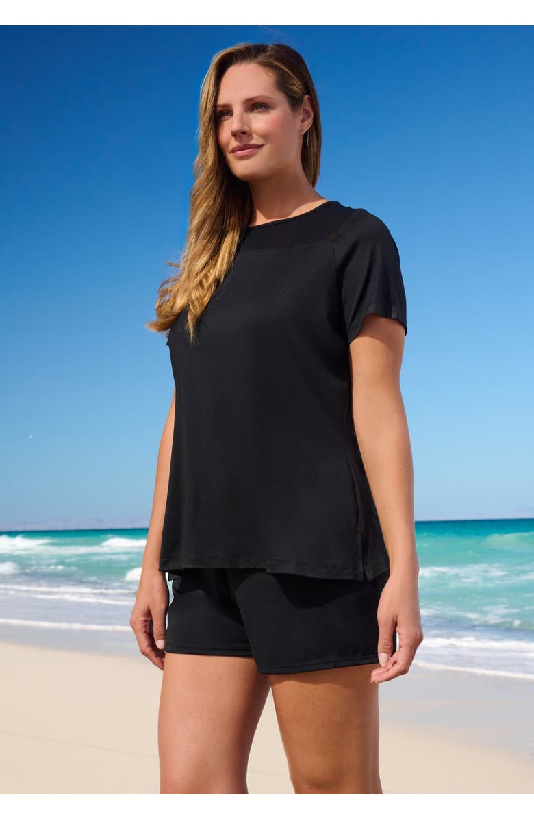 Swim 365 Mesh Yoke Swim Tee, Alternate, color, Black