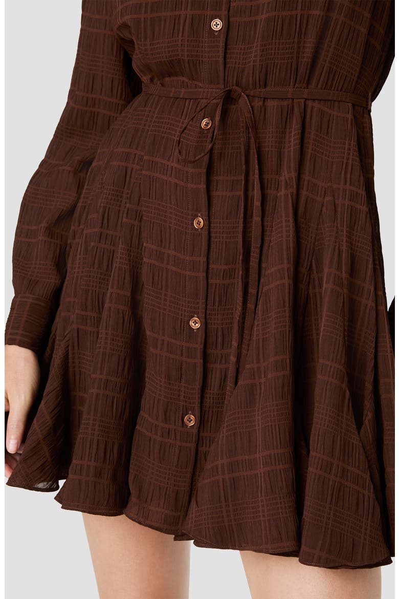 Textured Plaid Long Sleeve Chiffon Shirtdress, Alternate, color, COCOA BROWN