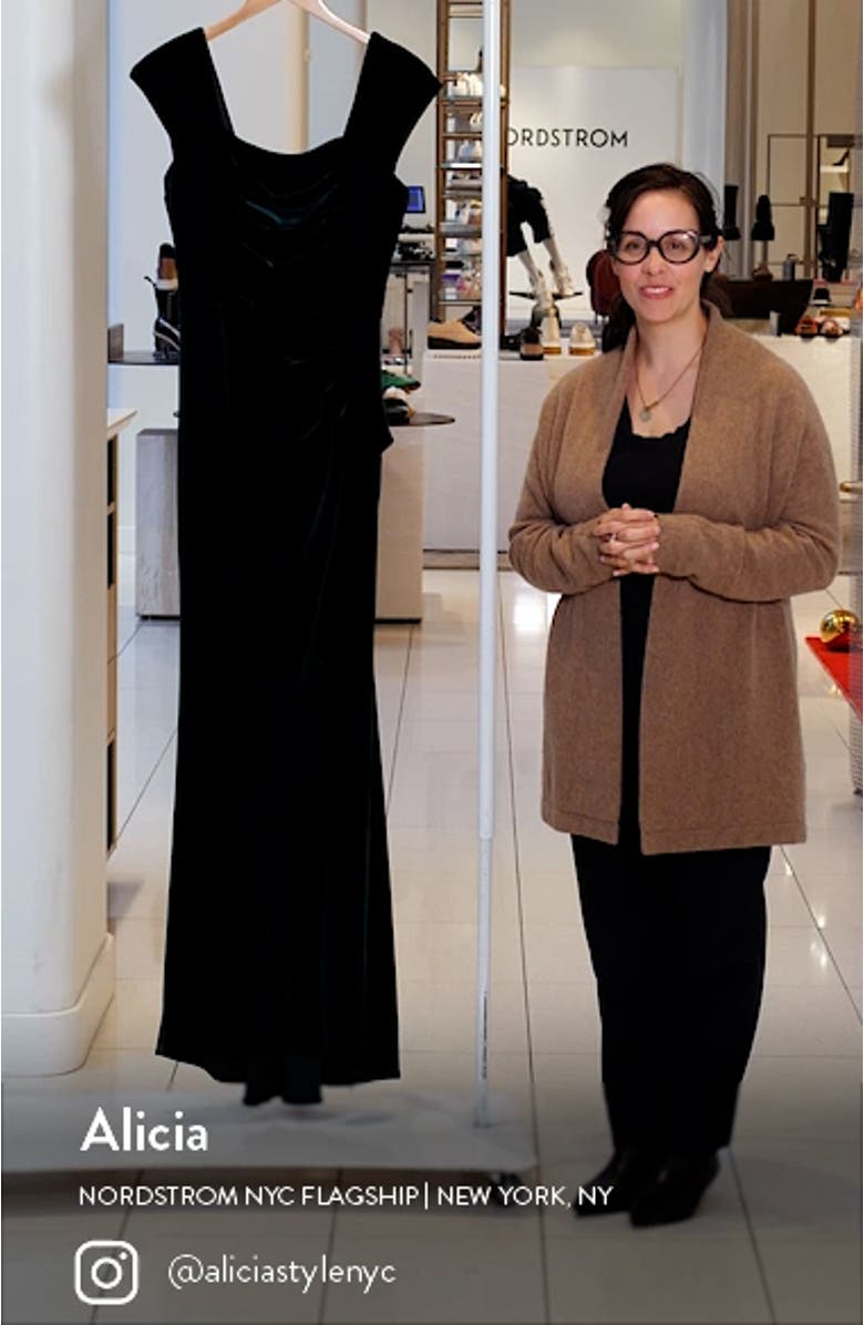 Square Neck Stretch Velvet Gown, sales video thumbnail