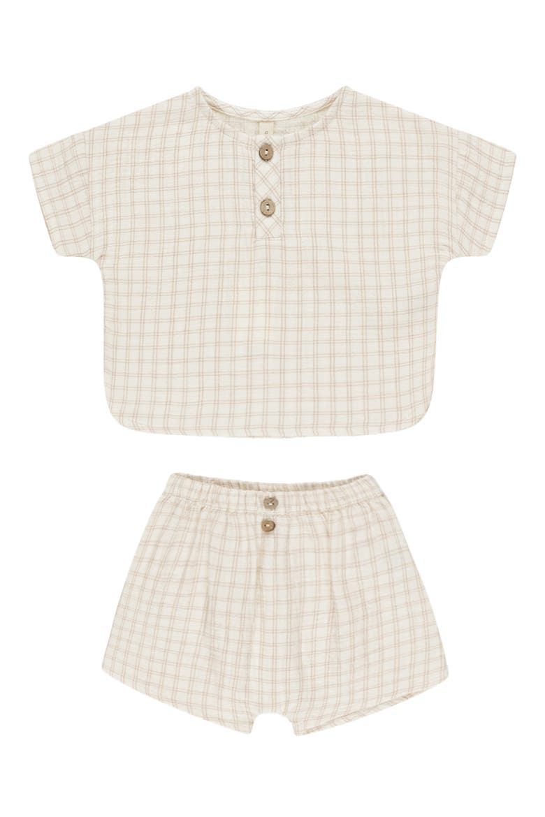 Grid Print Organic Cotton Henley T-Shirt & Shorts Set, Main, color, OAT