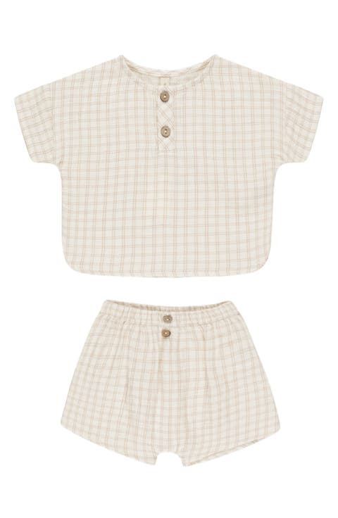 Grid Print Organic Cotton Henley T-Shirt & Shorts Set (Baby)