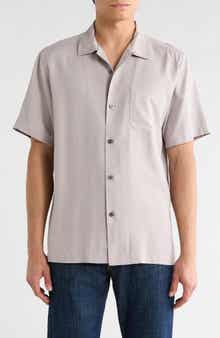 Tommy Bahama Herringbone Short Sleeve Silk Button-Up Camp Shirt
