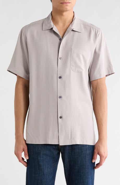 Tommy Bahama Herringbone Short Sleeve Silk Button-Up Camp Shirt