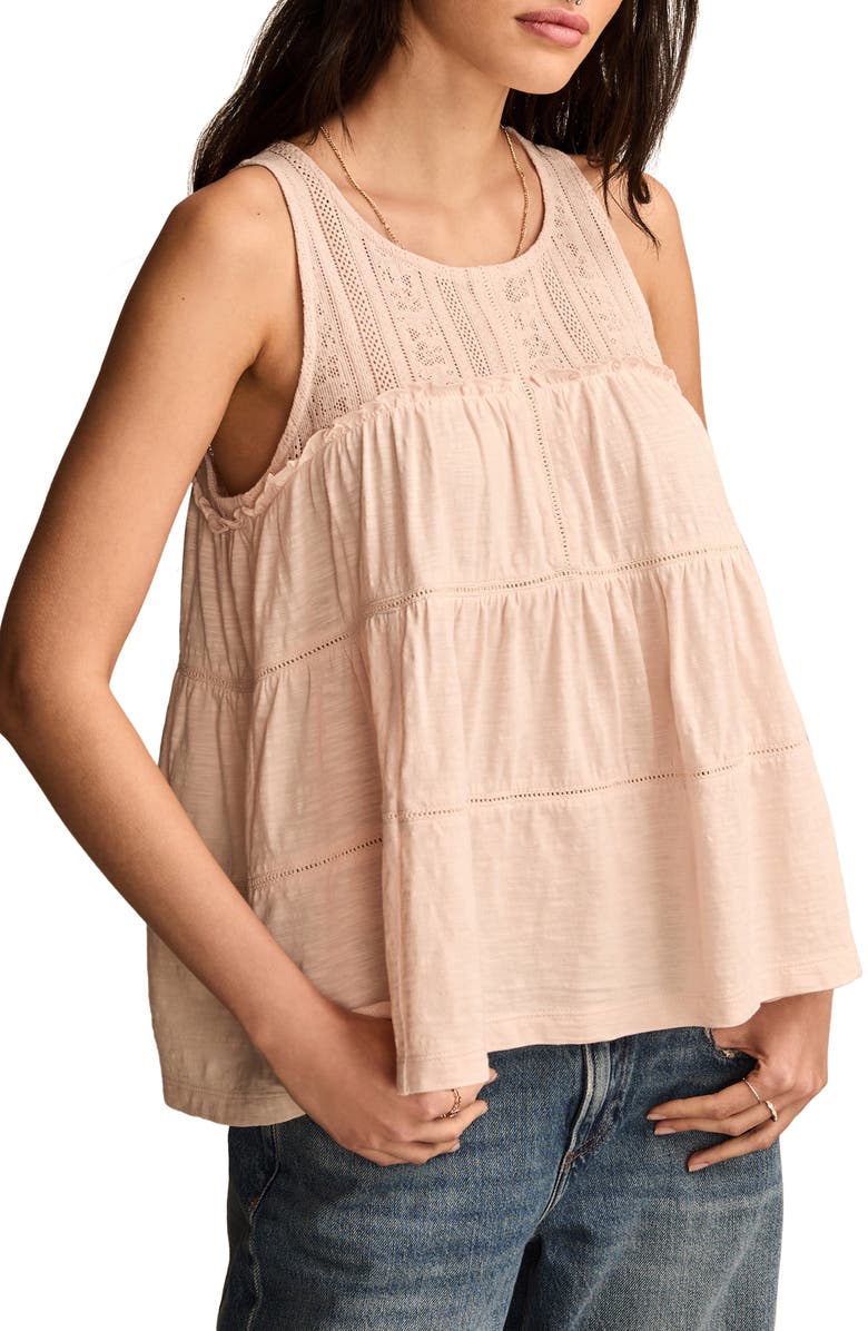 Lucky Brand Ladder Stitch Tiered Sleeveless Top, Alternate, color, 