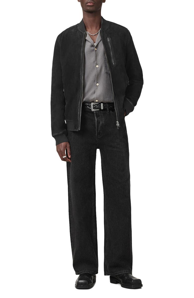 AllSaints Kemble Suede Bomber Jacket, Alternate, color, Black