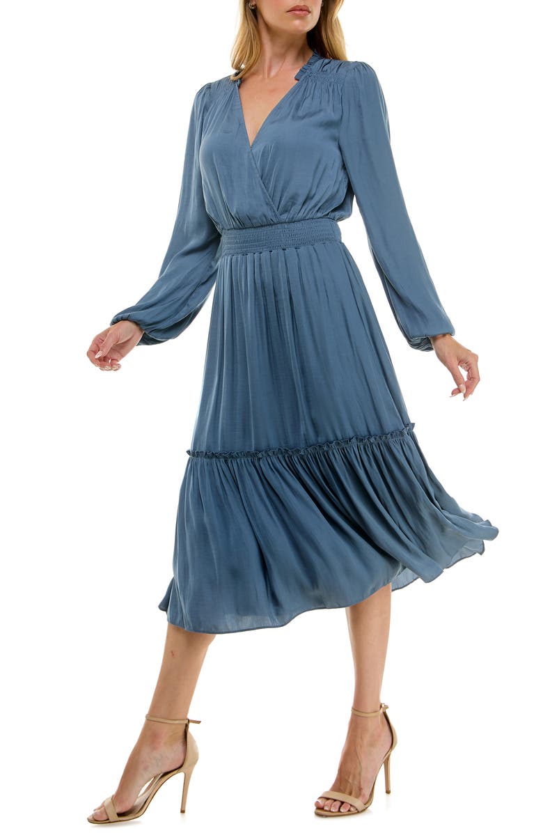 Socialite Long Sleeve Tiered Midi Dress, Alternate, color, Indigo