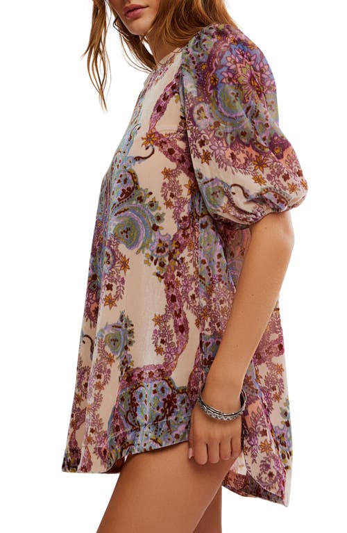 Free People Maye Print Puff Sleeve Velvet Tunic Top In Multi