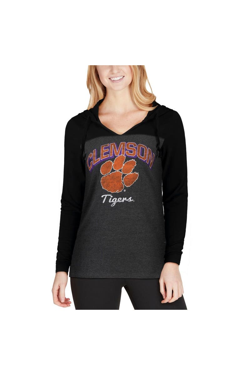 CAMP DAVID Women's Charcoal Clemson Tigers Knockout Color Block Long Sleeve V-Neck Hoodie T-Shirt, Alternate, color,