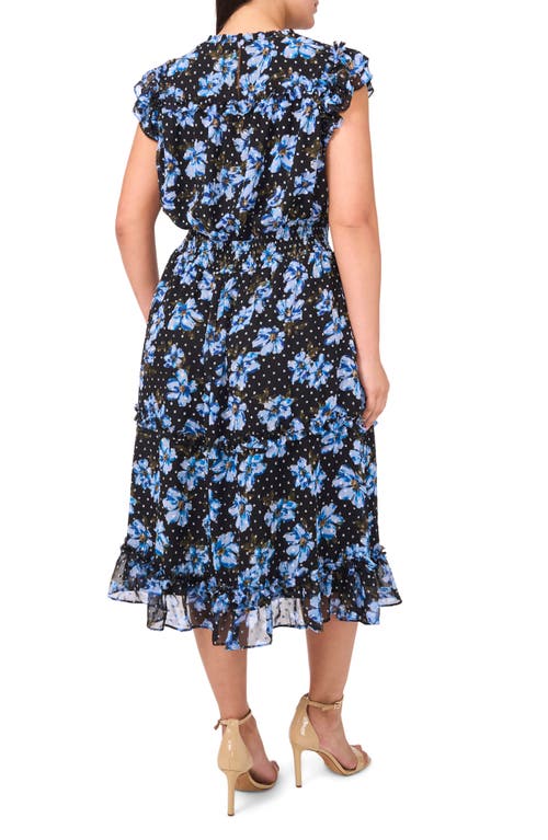 Shop Cece Floral Flutter Sleeve Smock Waist Midi Dress In Serene Blue