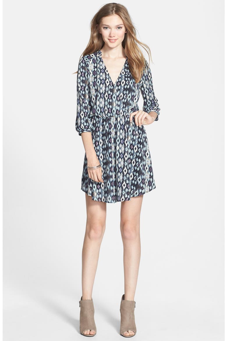 Lush 'Kendal' Print Surplice Faux Wrap Dress, Main, color, IVORY/ PURPLE PRINT