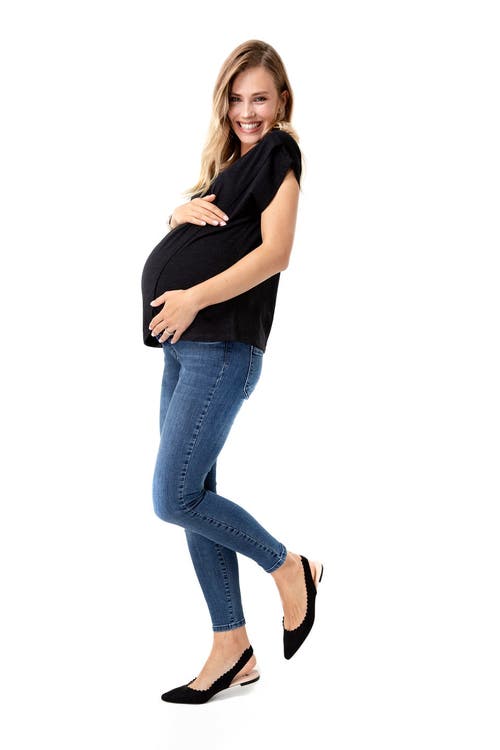 Accouchée Crossover Short Sleeve Cotton Maternity/nursing Top In Black