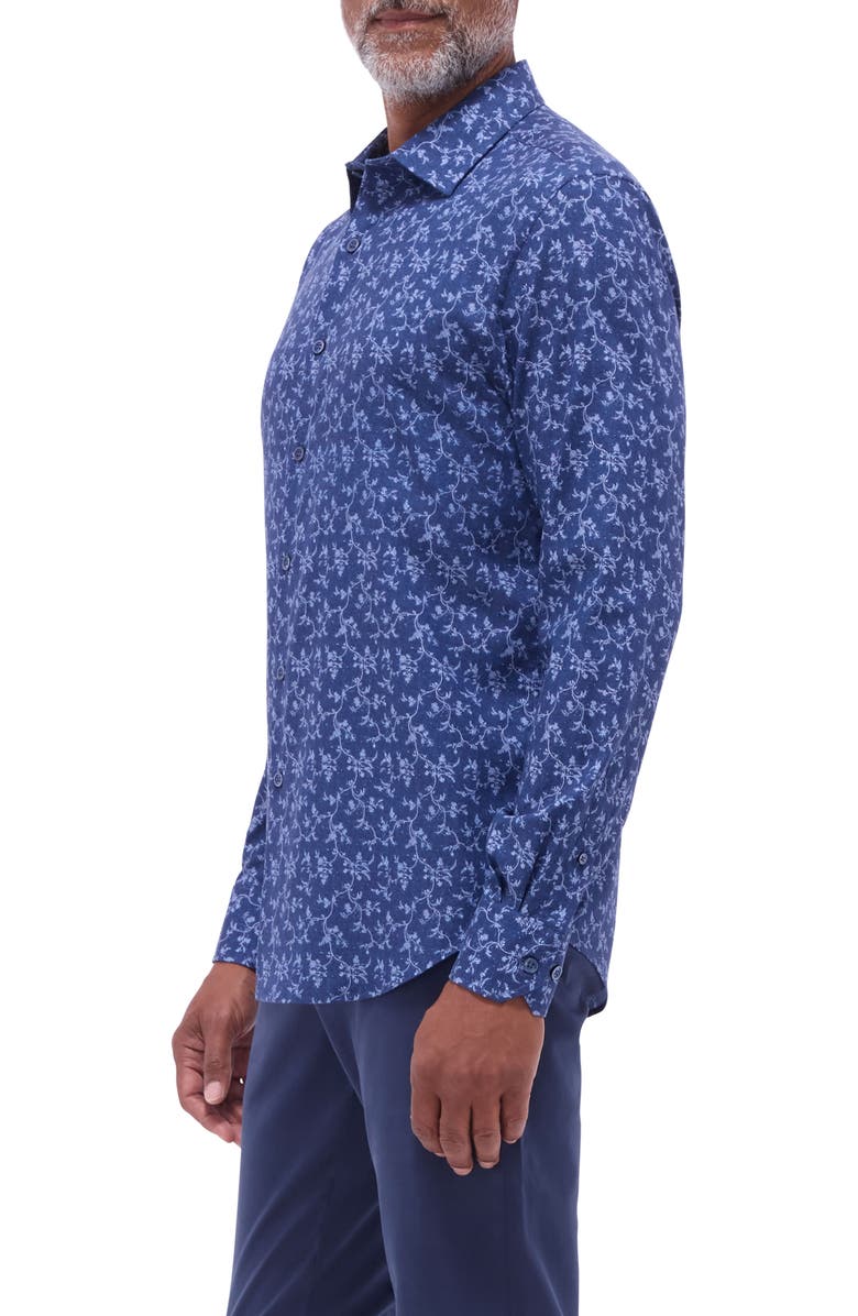 Bugatchi Julian Shaped Fit Button-Up Shirt, Alternate, color, Navy