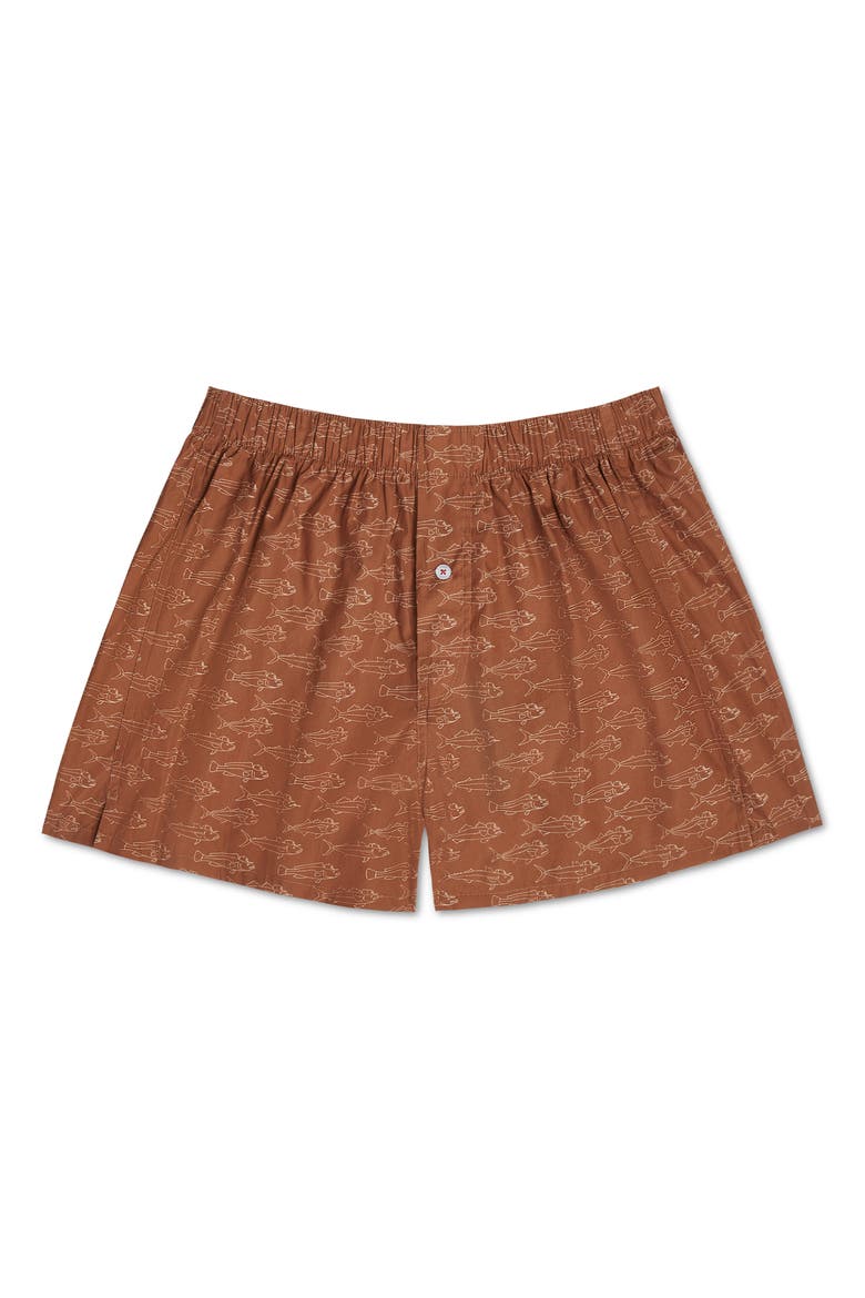 Organic Cotton School of Fish Boxer Short, Main, color, Terra Cotta Fish