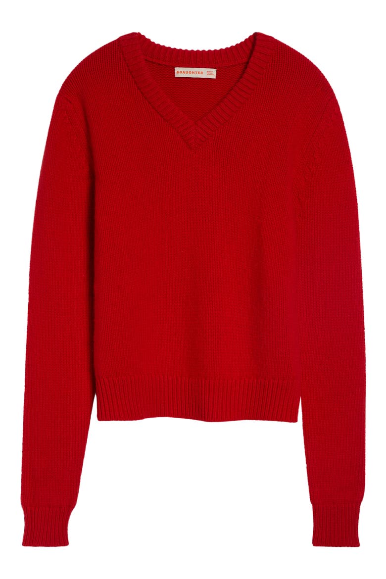 Glenn V-Neck Lambswool Sweater, Alternate, color, POPPY RED