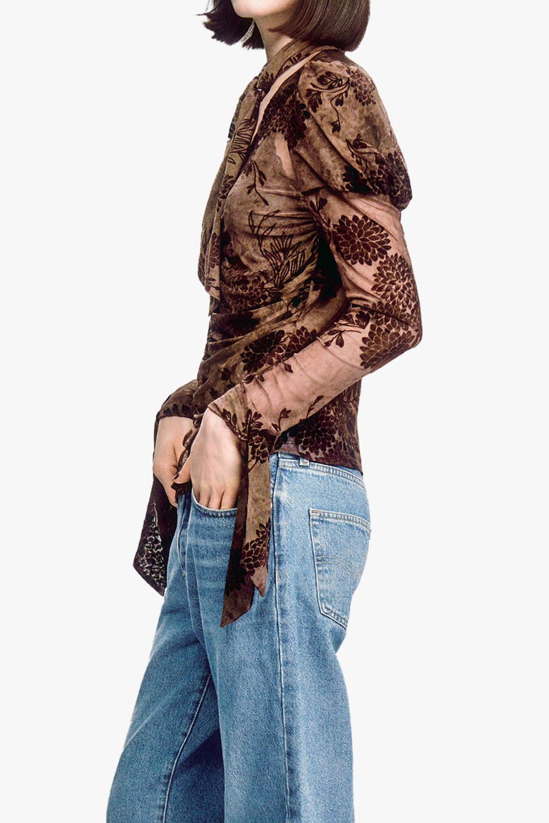 Dahlia Tulle Knit Long Sleeve Top, Alternate, color, CHOCOLATE