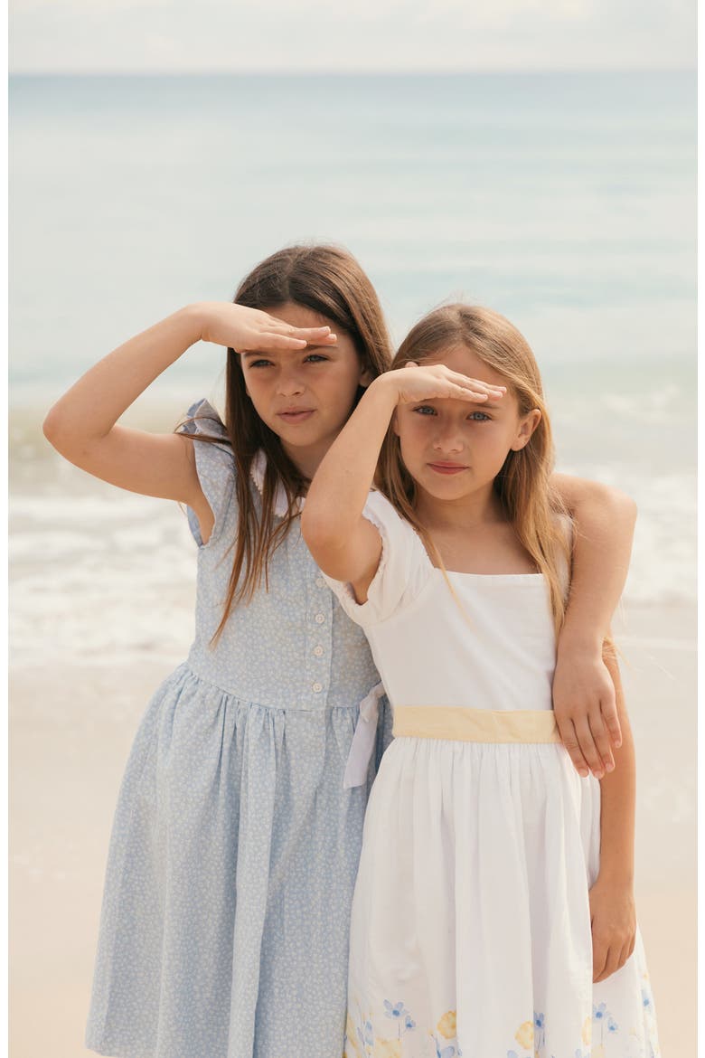 Kids' Flutter Sleeve Linen Dress with Peter Pan Collar, Alternate, color, Blue Chateau Ditsy