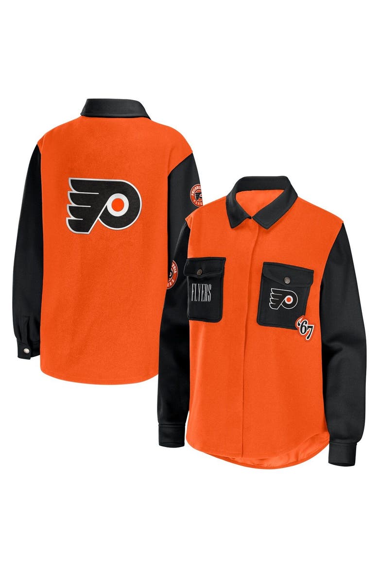 Women's WEAR by Erin Andrews Orange/Black Philadelphia Flyers Colorblock Button-Up Shirt Jacket, Main, color, Orange
